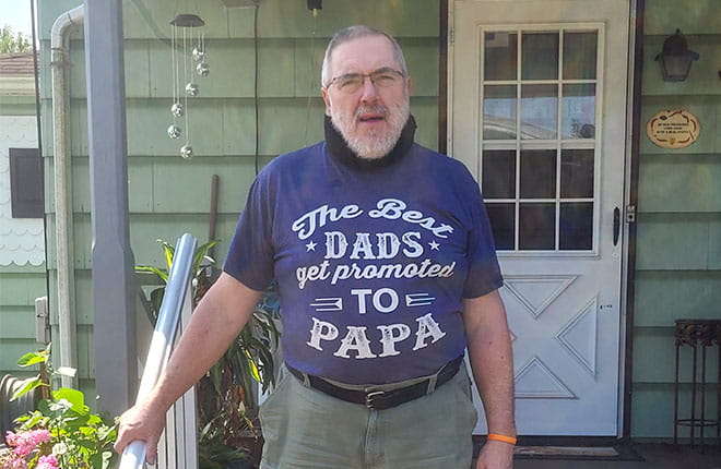 Dean Parry outside his home in New Columbia, PA.