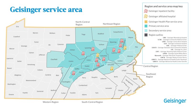 Geisinger Region and Service Area Map 2025