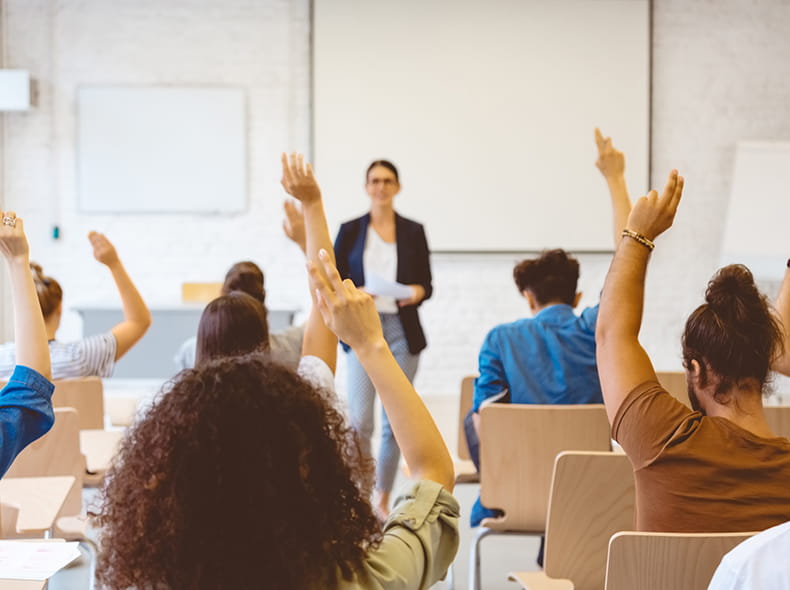 A professor asking a question in class