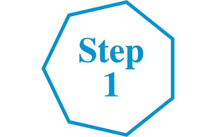 Step 1 transparent background blue font hexagon icon