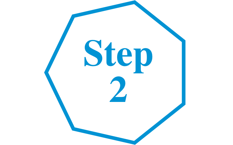 Step 2 transparent background blue font hexagon icon