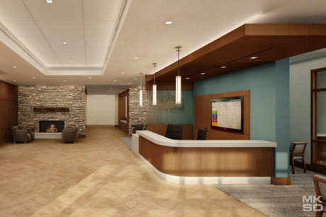 Rendering of lobby from inside of Geisinger St. Luke's Hospital