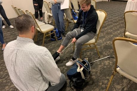 A student participates in Geisinger's AIM-HI event in Wilkes-Barre.