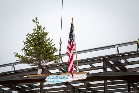 The final beam being lifted into place at Geisinger Medical Center Muncy.