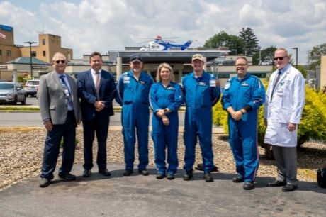 Group photo of Geisinger Jersey Shore Hospital leaders and a Life Flight crew.