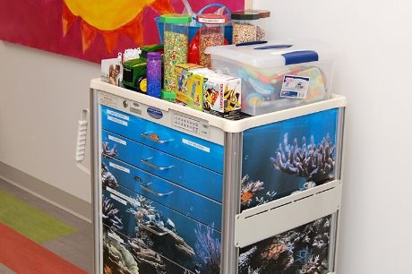 A cart inside the pediatric emergency department space at Geisinger Medical Center.