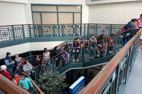 Children line up to meet Santa.