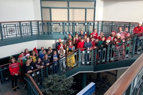 A group photo with Santa and the children.