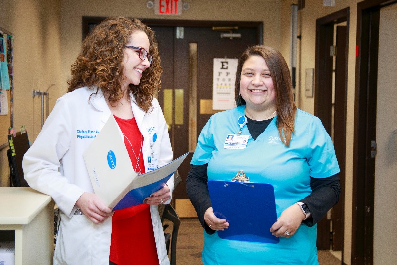 Physician assistant Chelsey Ernst with certified medical assistant Katelyn Smith in Geisinger’s Moshannon Valley clinic