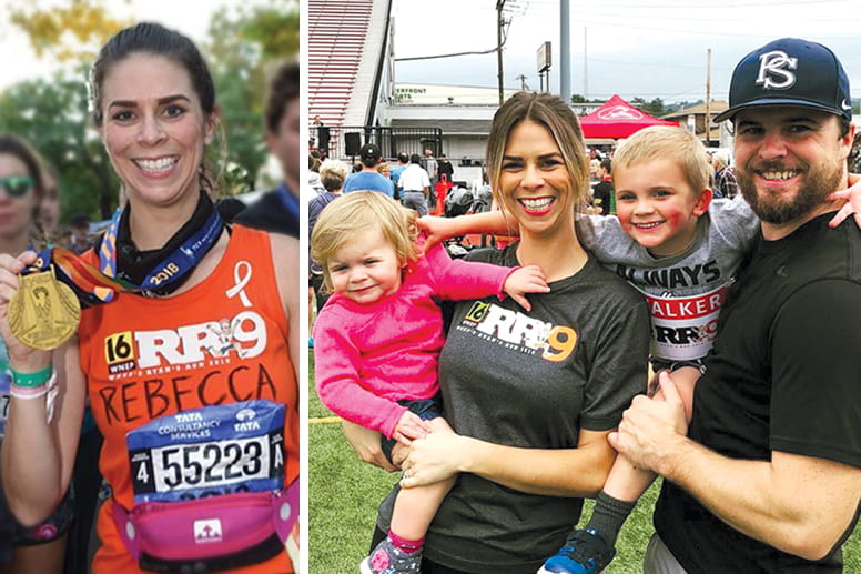Rebecca Griffis holds a medal after running New York Marathon