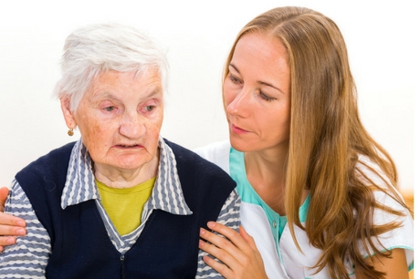 Practitioner comforting a stroke victim