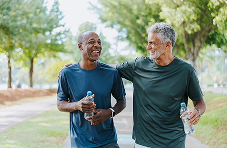 Two men exercising outside