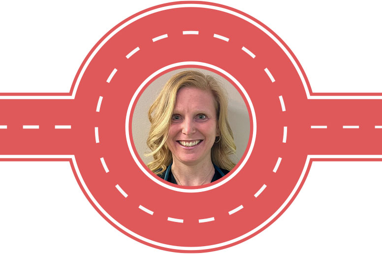 Nurse Jolene Fazio is pictured in a colorful graphic border.