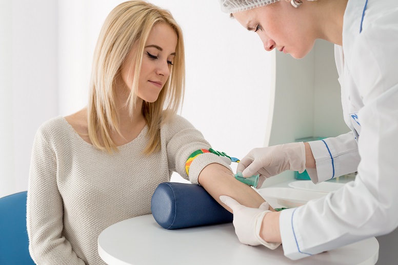 A woman having blood drawn